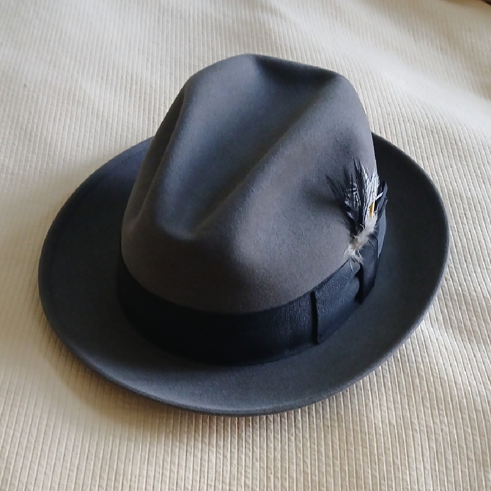 Stetson Gray Hat with Gold Emblem